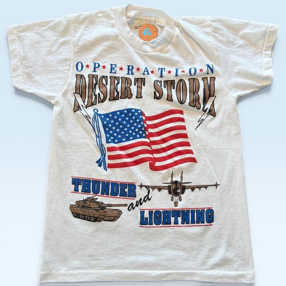 Vintage Operation Desert Storm Shirt Kids 14-16 White Screen Stars USA Tee 90s